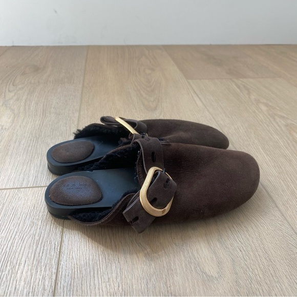 Rag and Bone Ansley Sherling Slide- Dark Truffle Suede - Picture 5 of 9